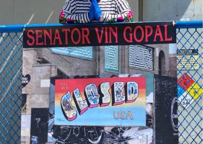A handmade sign thanking Senator Vin Gopal.