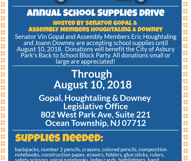 Gopal, Houghtaling and Downey Host School Supplies Drive